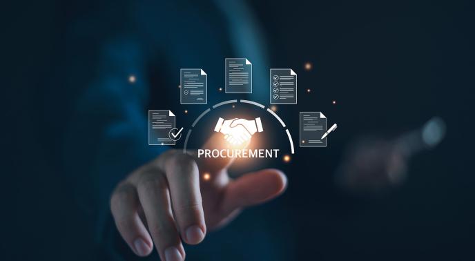 Person pressing a Procurement button on screen